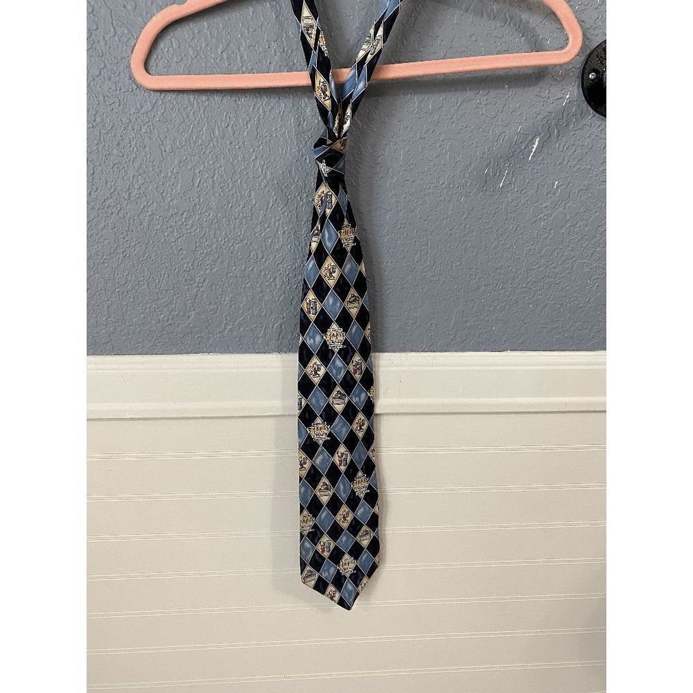 Shoebox Men’s Argyle Print Pure Silk Adjustable Neck Tie Blue & Black